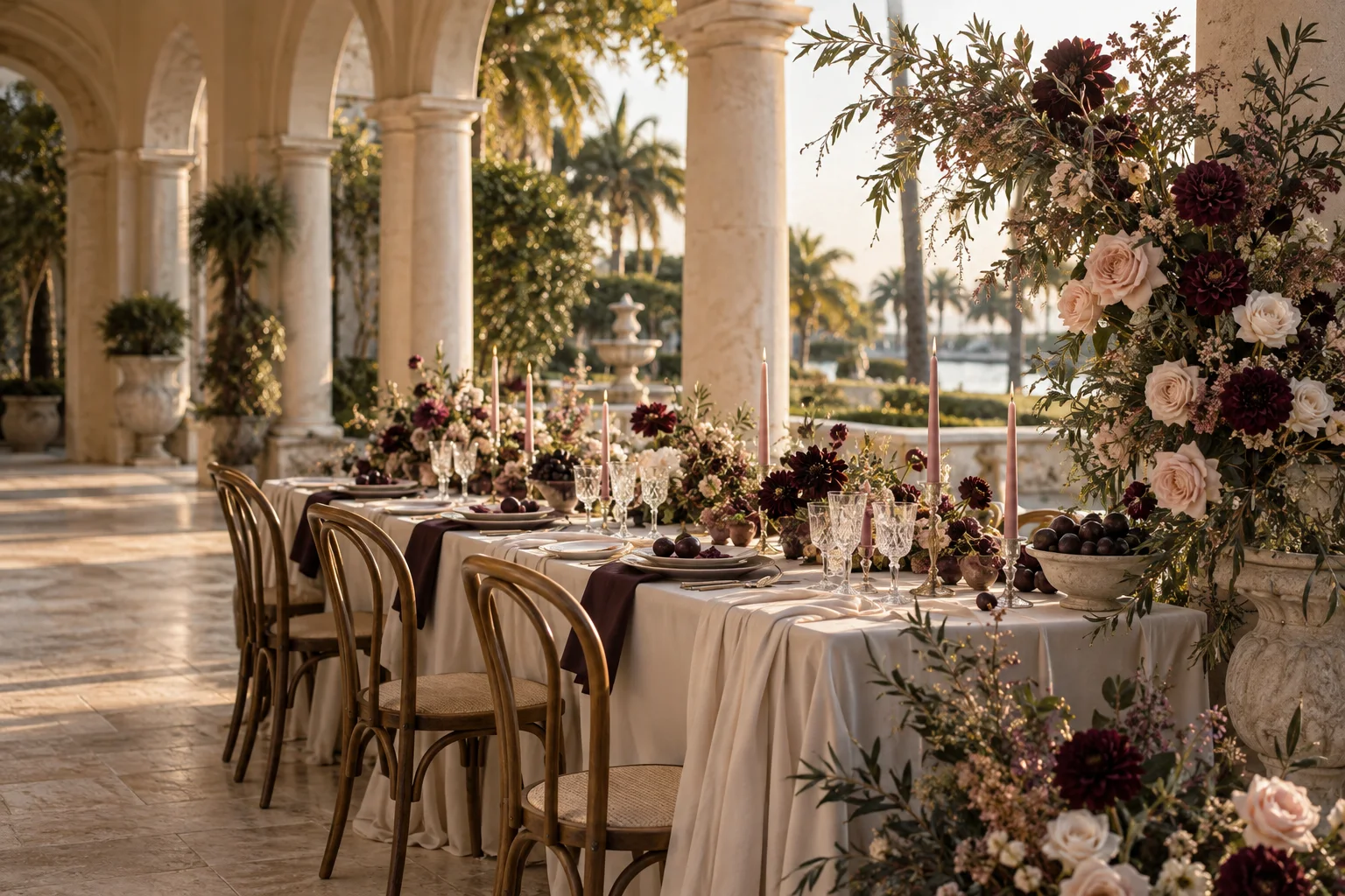 Concept image of an ivory and plum garden reception, created to explore Adore's new visual direction